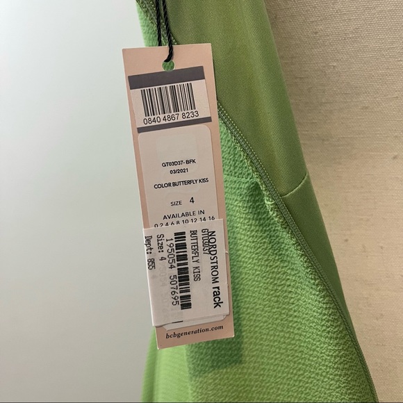 BCBGeneration Off The Shoulder Ruffle Maxi Dress in Butterfly Kiss Green 4 NWT - Picture 11 of 11